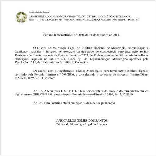 Portaria INMETRO/DIMEL 80:2011 - Situação: Em vigor