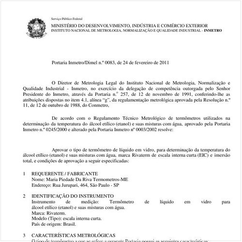 Portaria INMETRO/DIMEL 83:2011 - Situação: Em vigor