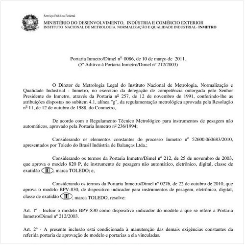 Portaria INMETRO/DIMEL 86:2011 - Situação: Revisto