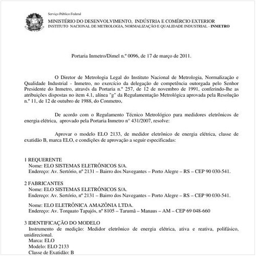 Portaria INMETRO/DIMEL 96:2011 - Situação: Em vigor
