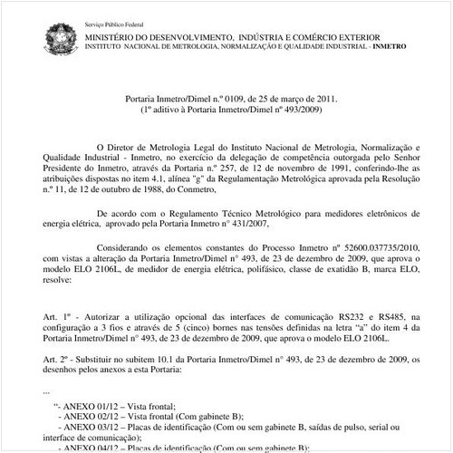 Portaria INMETRO/DIMEL 109:2011 - Situação: Em vigor