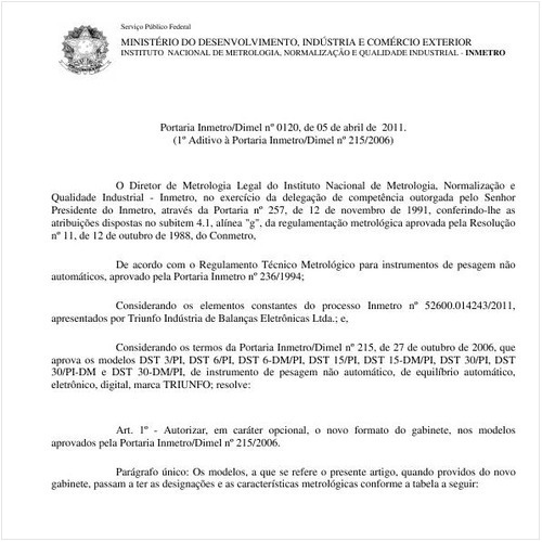Portaria INMETRO/DIMEL 120:2011 - Situação: Em vigor