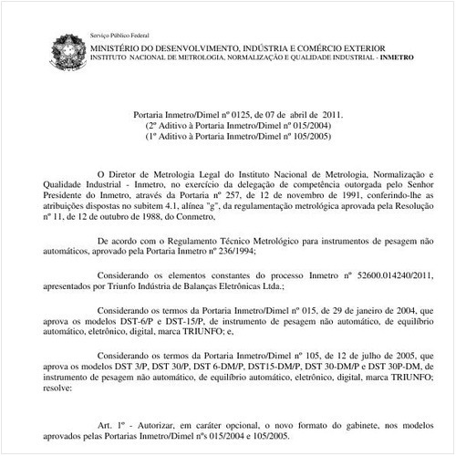 Portaria INMETRO/DIMEL 125:2011 - Situação: Em vigor