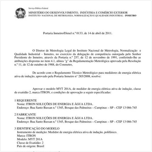 Portaria INMETRO/DIMEL 133:2011 - Situação: Em vigor