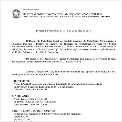 Portaria INMETRO/DIMEL 140:2011 - Situação: Em vigor