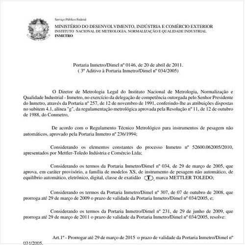 Portaria INMETRO/DIMEL 146:2011 - Situação: Em vigor