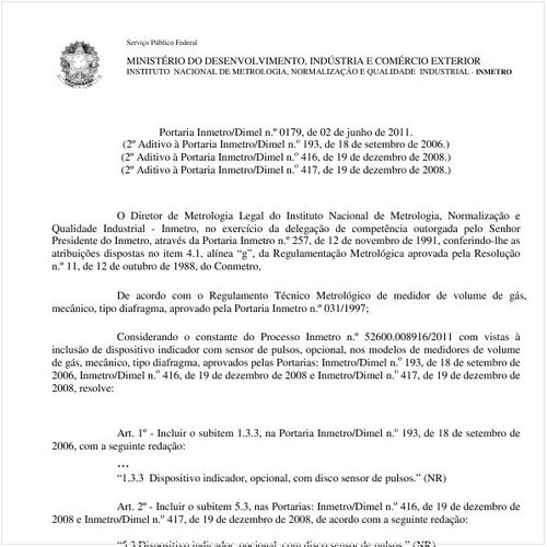 Portaria INMETRO/DIMEL 179:2011 - Situação: Em vigor