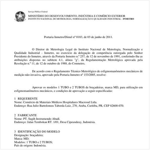 Portaria INMETRO/DIMEL 183:2011 - Situação: Em vigor