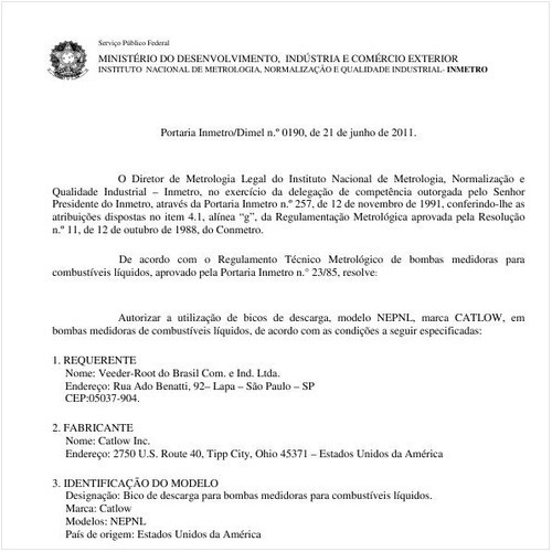Portaria INMETRO/DIMEL 190:2011 - Situação: Em vigor