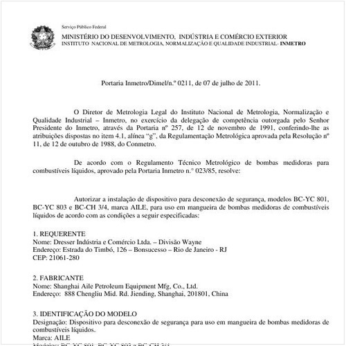 Portaria INMETRO/DIMEL 211:2011 - Situação: Revisto