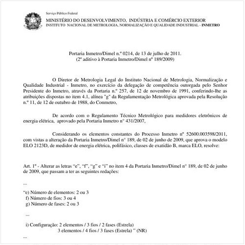 Portaria INMETRO/DIMEL 214:2011 - Situação: Em vigor