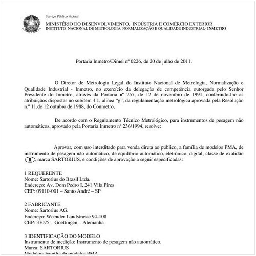 Portaria INMETRO/DIMEL 226:2011 - Situação: Revisto