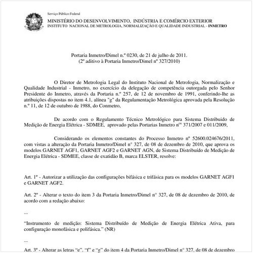 Portaria INMETRO/DIMEL 230:2011 - Situação: Revisto