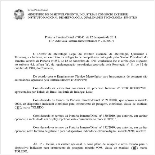 Portaria INMETRO/DIMEL 245:2011 - Situação: Revisto
