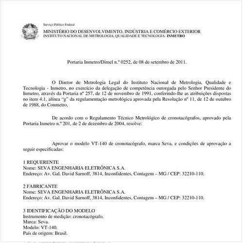 Portaria INMETRO/DIMEL 252:2011 - Situação: Revisto