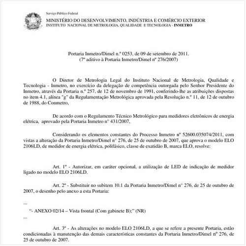 Portaria INMETRO/DIMEL 253:2011 - Situação: Em vigor