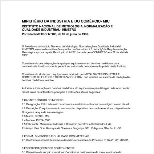 Portaria INMETRO/MIC 106:1986 - Situação: Revogado