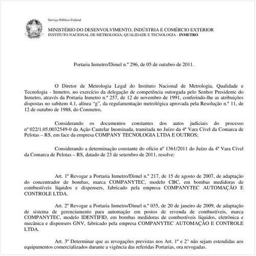 Portaria INMETRO/DIMEL 296:2011 - Situação: Revogado