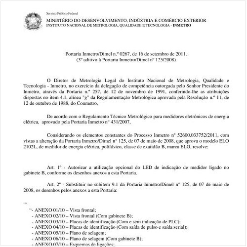 Portaria INMETRO/DIMEL 267:2011 - Situação: Em vigor