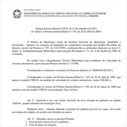 Portaria INMETRO/DIMEL 270:2011 - Situação: Em vigor