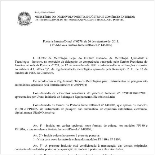 Portaria INMETRO/DIMEL 279:2011 - Situação: Em vigor