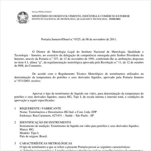 Portaria INMETRO/DIMEL 325:2011 - Situação: Em vigor