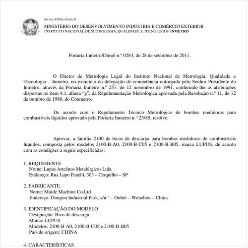 Portaria INMETRO/DIMEL 283:2011 - Situação: Em vigor