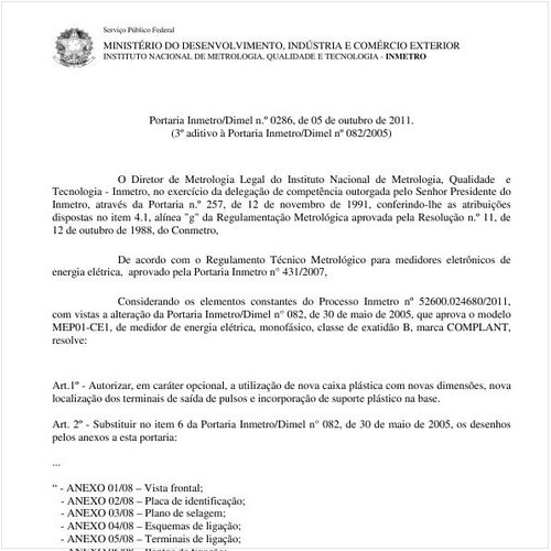 Portaria INMETRO/DIMEL 286:2011 - Situação: Em vigor