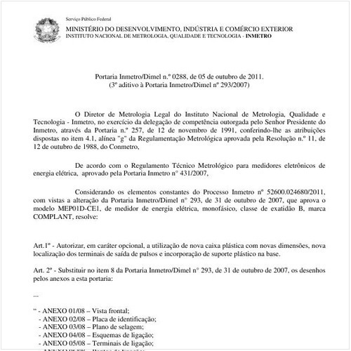 Portaria INMETRO/DIMEL 288:2011 - Situação: Em vigor