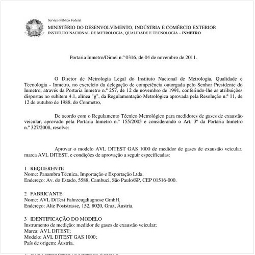 Portaria INMETRO/DIMEL 316:2011 - Situação: Em vigor