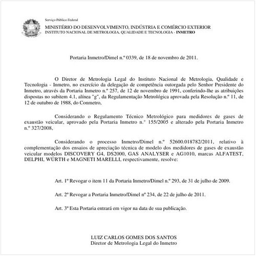 Portaria INMETRO/DIMEL 339:2011 - Situação: Em vigor