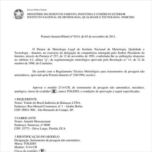 Portaria INMETRO/DIMEL 314:2011 - Situação: Revisto