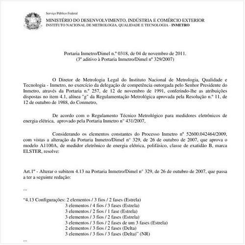 Portaria INMETRO/DIMEL 318:2011 - Situação: Em vigor