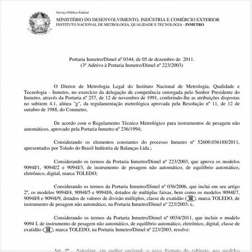 Portaria INMETRO/DIMEL 344:2011 - Situação: Em vigor
