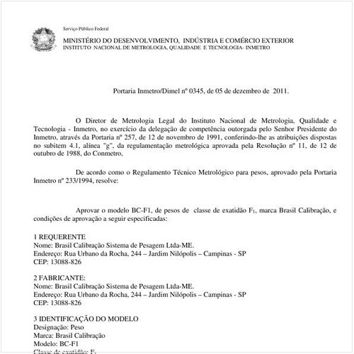 Portaria INMETRO/DIMEL 345:2011 - Situação: Em vigor