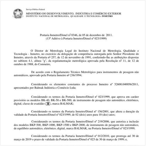 Portaria INMETRO/DIMEL 346:2011 - Situação: Revisto