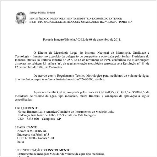 Portaria INMETRO/DIMEL 362:2011 - Situação: Em vigor
