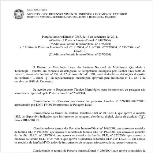 Portaria INMETRO/DIMEL 367:2011 - Situação: Revisto