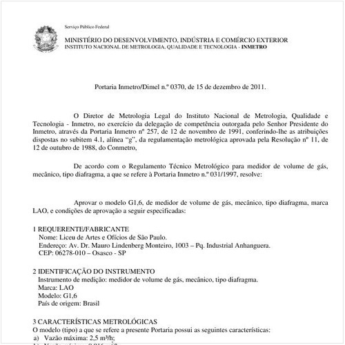 Portaria INMETRO/DIMEL 370:2011 - Situação: Revisto