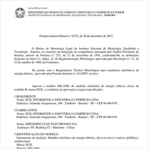 Portaria INMETRO/DIMEL 375:2011 - Situação: Revisto