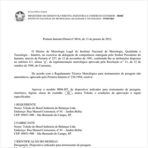 Portaria INMETRO/DIMEL 16:2012 - Situação: Revisto