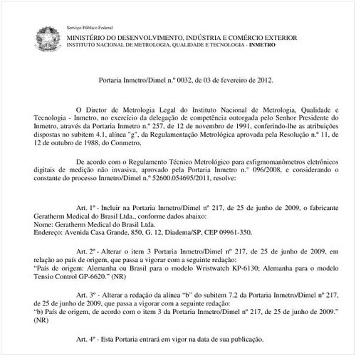 Portaria INMETRO/DIMEL 32:2012 - Situação: Em vigor