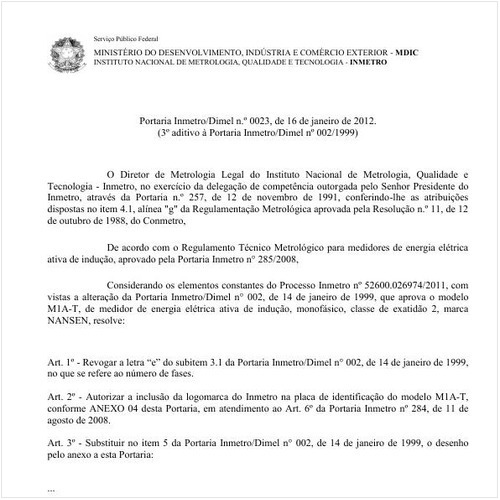 Portaria INMETRO/DIMEL 23:2012 - Situação: Em vigor