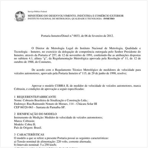 Portaria INMETRO/DIMEL 33:2012 - Situação: Em vigor
