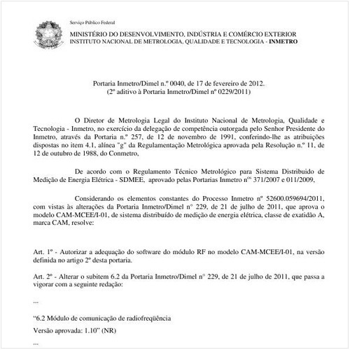 Portaria INMETRO/DIMEL 40:2012 - Situação: Revisto