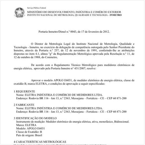 Portaria INMETRO/DIMEL 43:2012 - Situação: Em vigor