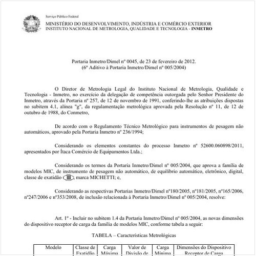 Portaria INMETRO/DIMEL 45:2012 - Situação: Em vigor