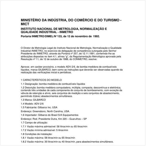 Portaria DIMEL/INMETRO 133:1992 - Situação: Em vigor