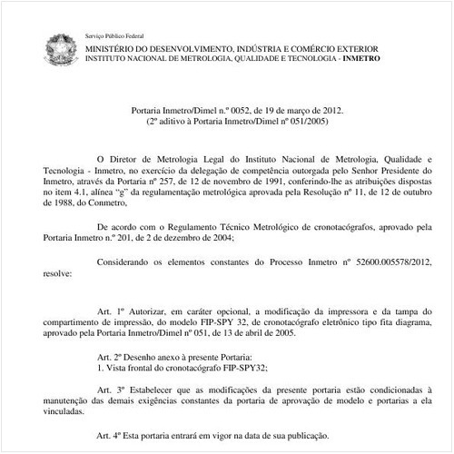 Portaria DIMEL/INMETRO 52:2012 - Situação: Revisto