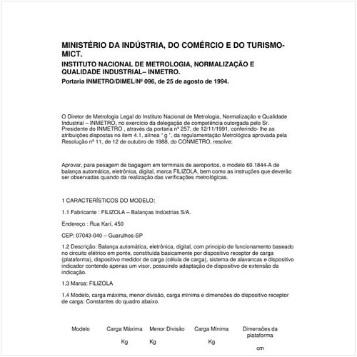 Portaria DIMEL/INMETRO 96:1994 - Situação: Em vigor